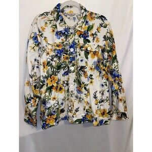 Norm Thompson Light Denim Feel  Jacket Floral Yellow Blue White Women’s Size 3X